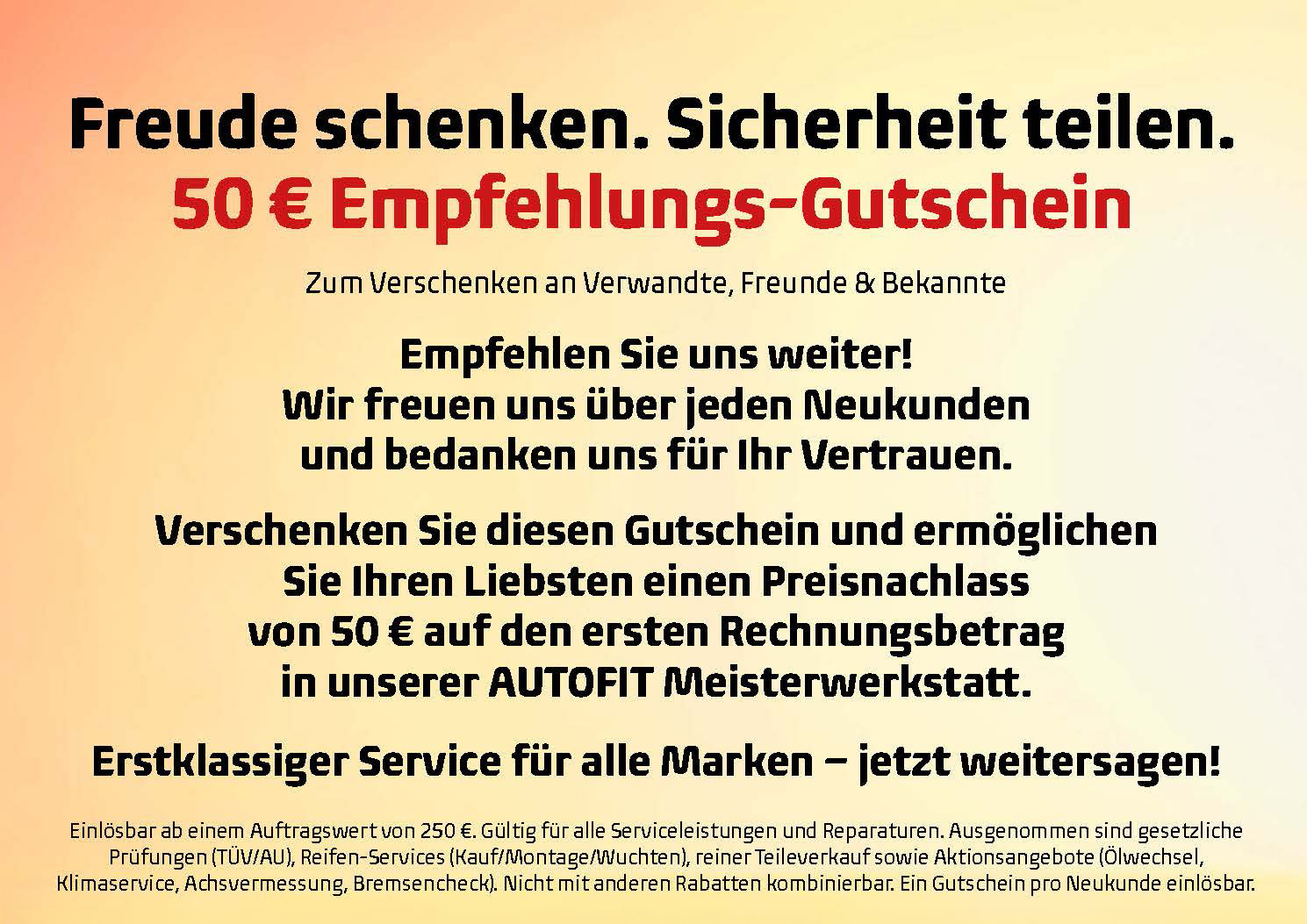 Werkstattgutschein € 50 Verwandte und Freunde